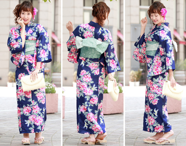 あじさい柄 レディース浴衣・帯セット SOUBIEN 浴衣 セット レディース 浴衣セット 兵児帯 大人 3点