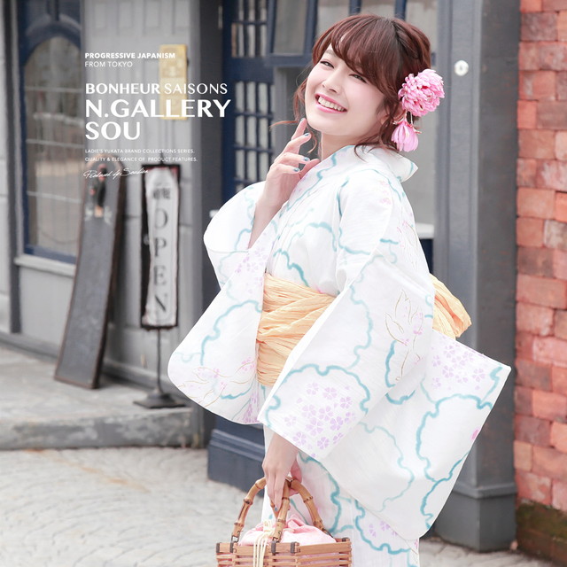 浴衣セット レディース レトロ 浴衣セット 大人 3点セット 白 ホワイト 黄色 桜 金魚 雪輪 ラメ 綿麻 兵児帯 女性 ボヌールセゾン 浴衣セット レディース レトロ 浴衣セット 大人 3点セット 白 ホワイト