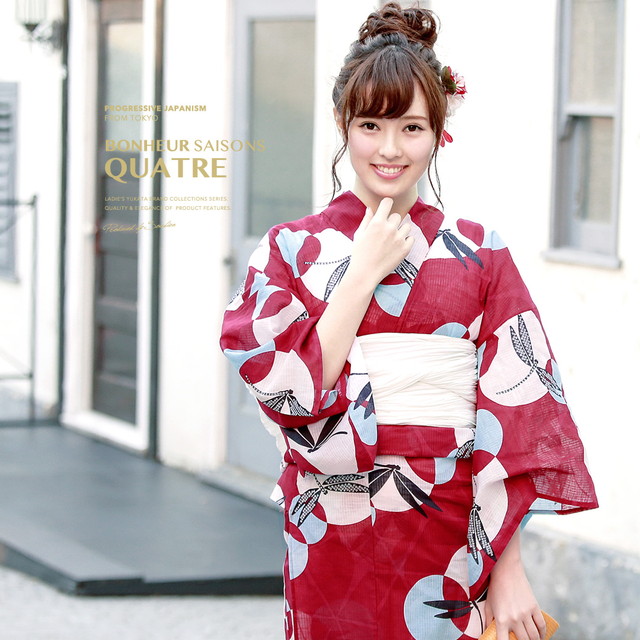 浴衣セット レディース レトロ 浴衣セット 大人 3点セット 赤 レッド