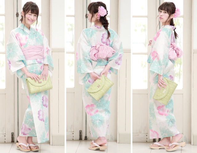 浴衣セット レディース レトロ 浴衣セット 大人 3点セット 白 ホワイト