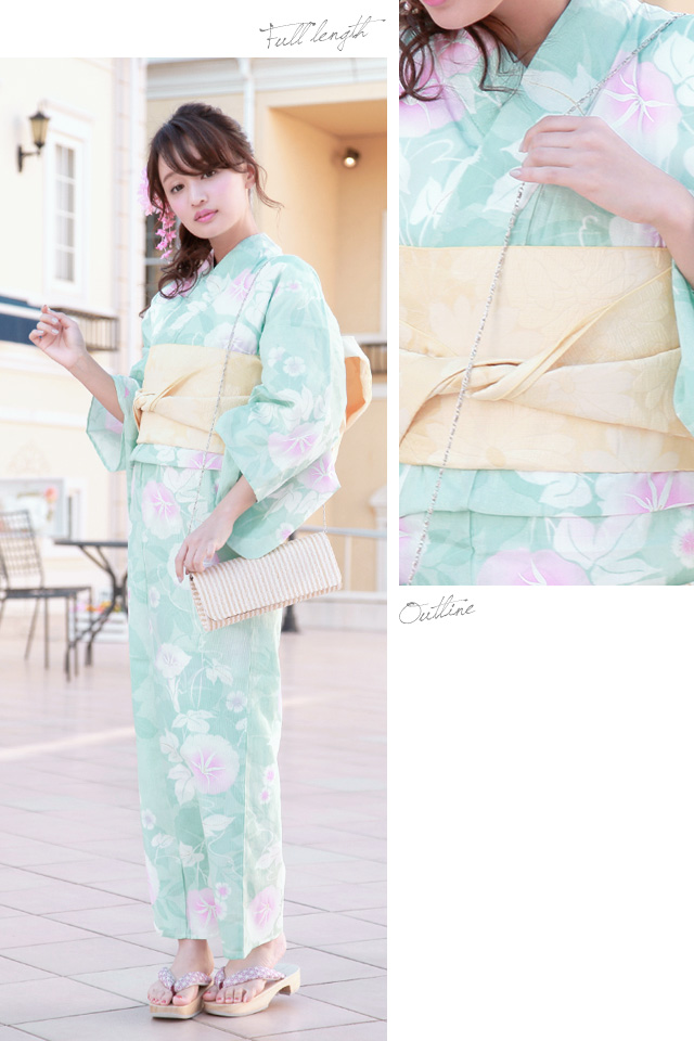 浴衣セット レディース レトロ 浴衣セット 大人 3点セット 緑系