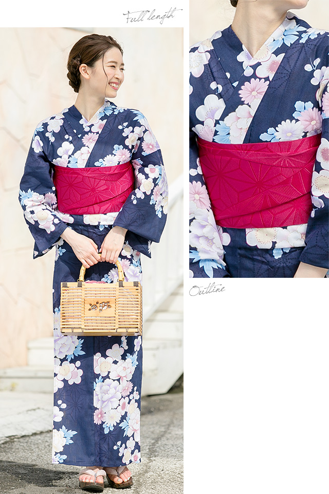 榮牡丹・昭和寝巻 浴衣 藍色 婦人 Mサイズ 綿 日本製 レトロ 未使用 未 