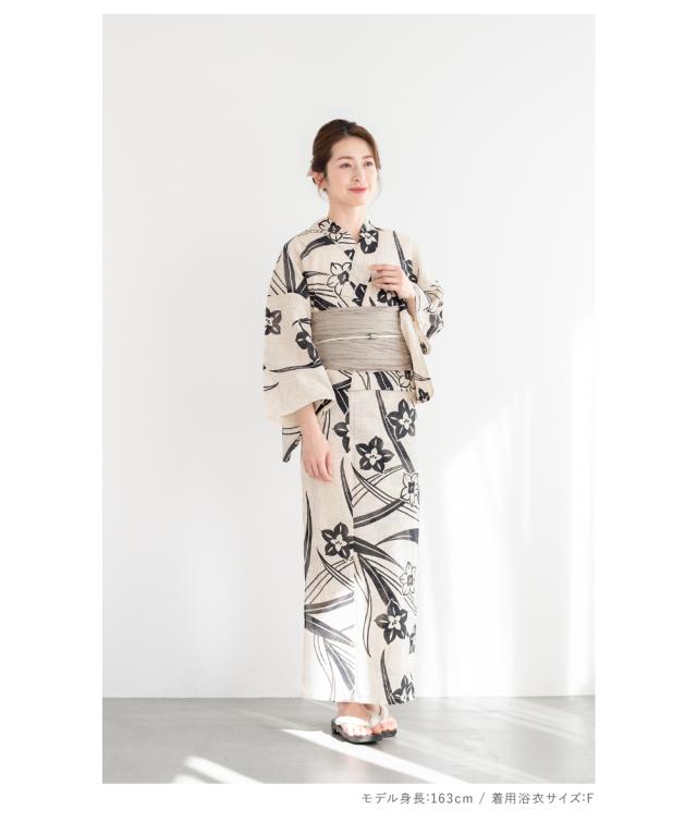新品　綿麻　大人浴衣　レディース浴衣　白　桔梗　花柄　和柄　大正ロマン　浴衣単品 cf005176_1-1.jpg