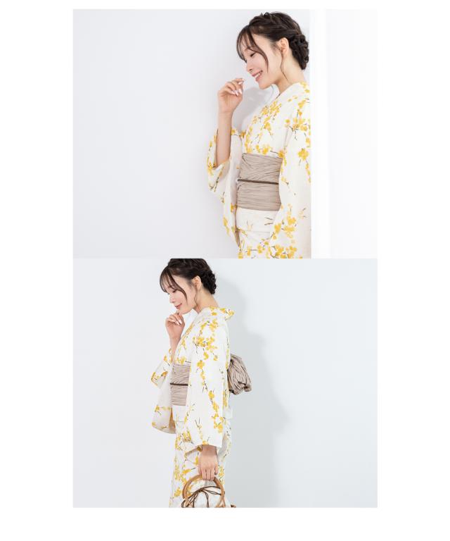 浴衣 セット レディース 浴衣セット 兵児帯 2023新作 大人 3点セット 吸水速乾 CoolPass ホワイト系 白 黄色 小梅 花 白茶 S フリー 送料無料 浴衣 セット レディース 浴衣セット 兵児帯 2023新作 大人 3点セット