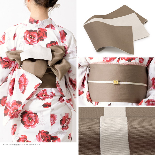 浴衣セット レディース 浴衣セット 半幅帯 大人 3点セット ホワイト 白