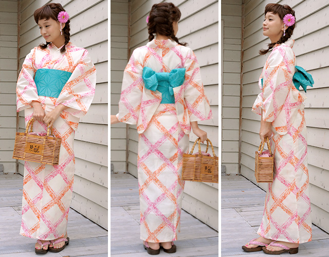 浴衣セット レディース レトロ 浴衣セット 大人 3点セット クリーム