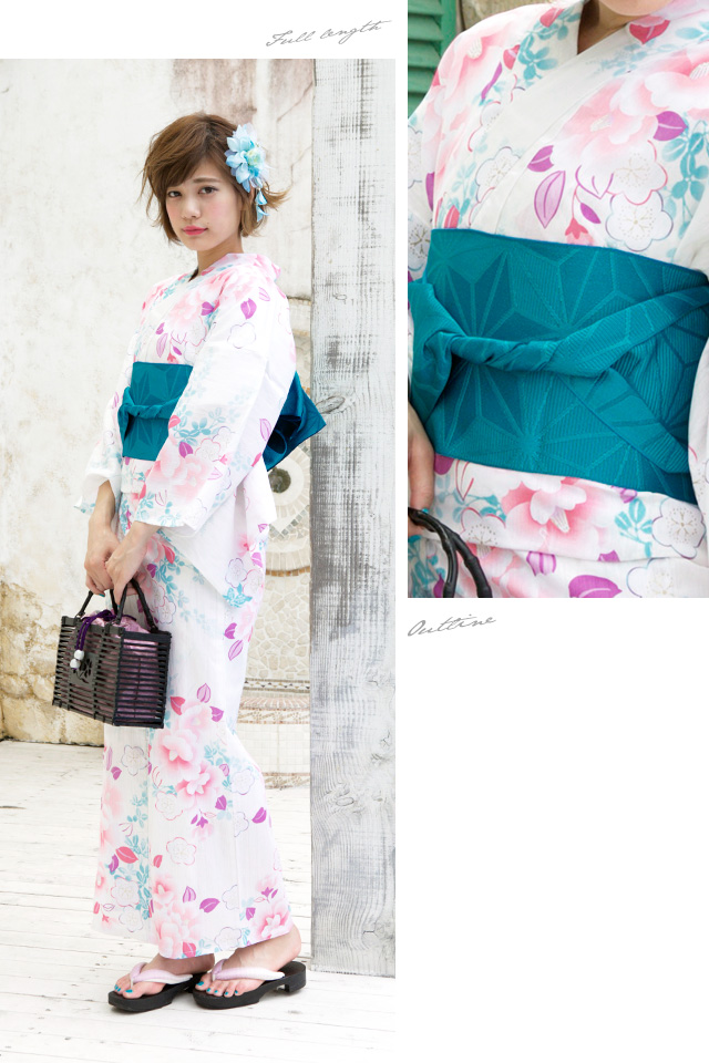 浴衣セット レディース レトロ 浴衣セット 大人 3点セット 白系