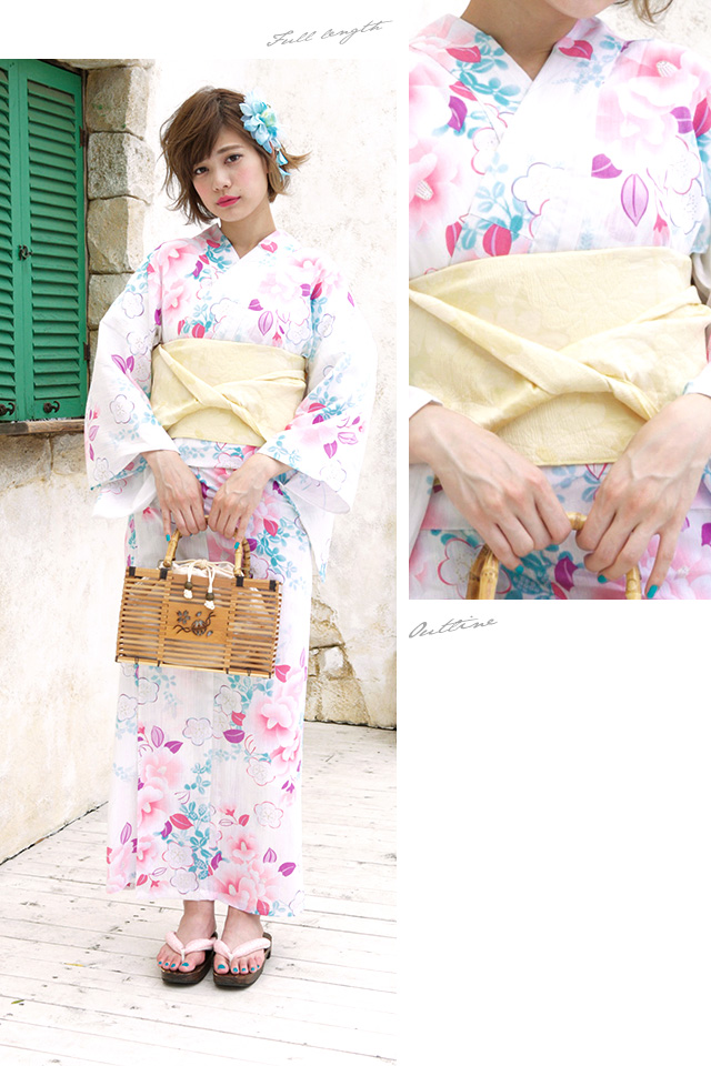 浴衣セット レディース レトロ 浴衣セット 大人 3点セット 白系