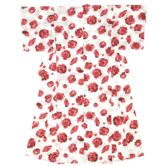 浴衣 レディース ホワイト 白 レッド 赤 牡丹 ボタン 花 フラワー モダン 変わり織り 夏祭り 花火大会 女性用 仕立て上がり 【Sサイズ】【フリーサイズ】【送料無料】 浴衣 レディース ホワイト 白 レッド 赤 牡丹 ボタン 花 フラワー