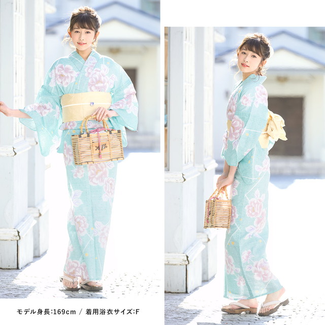 向日葵や牡丹の浴衣　両面染　半幅帯もセットで　花火大会夏祭り七夕　手縫い 向日葵や牡丹の浴衣 両面染 半幅帯もセットで 花火大会夏祭り