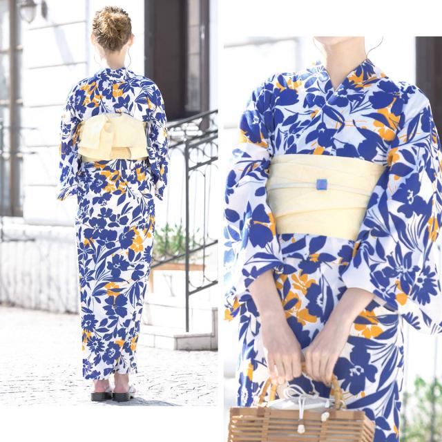 浴衣セット レディース レトロ 浴衣セット 大人 3点セット ホワイト 白