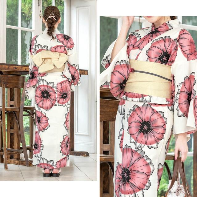 浴衣 レディース ホワイト 白系 ピンク系 花 フラワー モダン 変わり織り 夏祭り 花火大会 女性用 仕立て上がり 【Sサイズ】【フリーサイズ】【送料無料】 z1-ykt0252mb_3.jpg