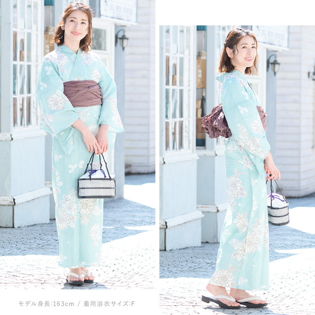 即納【レディース浴衣3点セット】浴衣セット/レディース/水色/辻が花