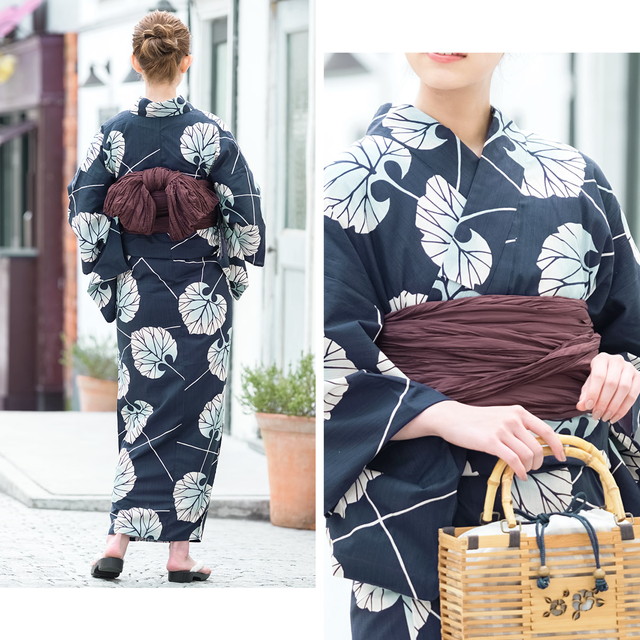 浴衣セット レディース レトロ 浴衣セット 大人 3点セット 紺 ネイビー クリーム 蕗 フキ よろけ縞 雨縞 綿 夏祭り 花火大会 女性用 S・フリー z3-ykt0202ad_3.jpg