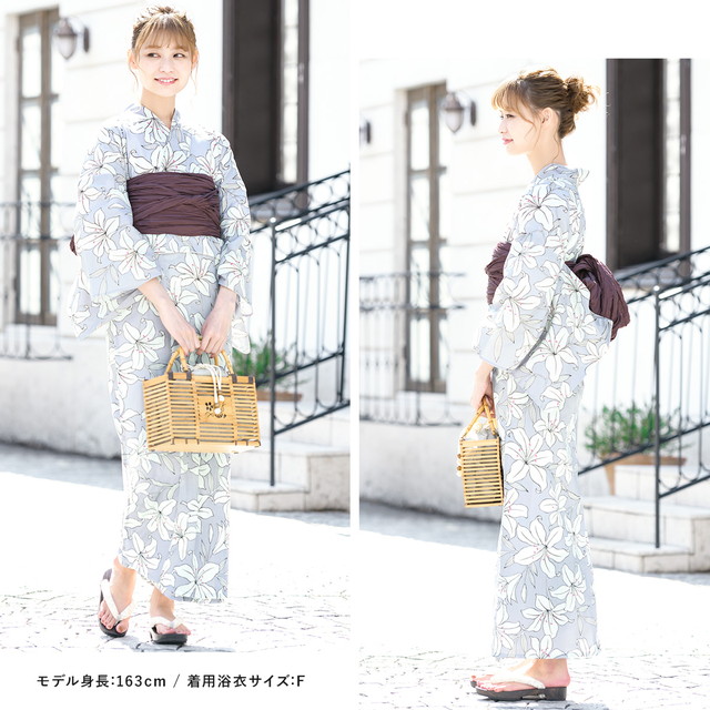 新品☆呉服屋♪大人上品な百合　モダンな夏着物　浴衣３点セット 浴衣 セット レディース 大人 兵児帯 夏 2点セット 浴衣セット