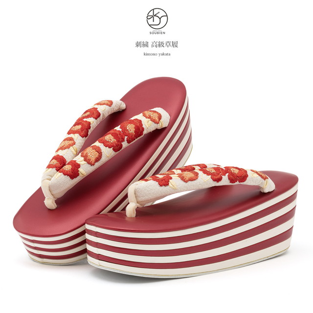 成人式 草履 レディース 厚底 赤 レッド 黒 刺繍 太鼻緒 厚底 ミルフィーユ 振袖向け ぞうり ゾウリ あつぞこ 成人式 草履 レディース 厚底 赤 レッド 白 刺繍 太鼻緒 厚底