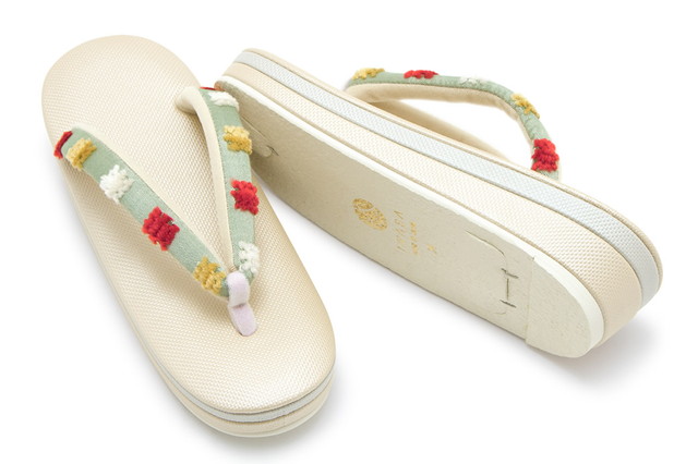 草履 レディース 岩佐謹製 白茶色 ライトベージュ 薄緑色 四角 起毛