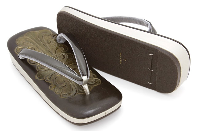 雪駄 メンズ ブランド 岩佐謹製 黒 ブラック 金 紋章 十字 掘り 本皮