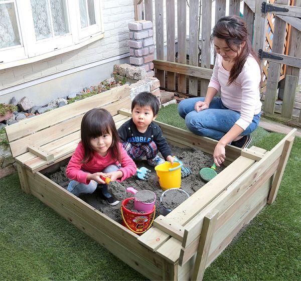 砂場砂場キット木製開閉蓋付き砂遊び大サイズ自宅用子供子ども砂いじり木製砂場(大)