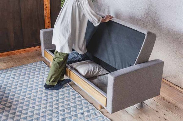 ソファベッド3人掛け簡単操作クッション付関家具noraノラHersheyハーシーソファベッド