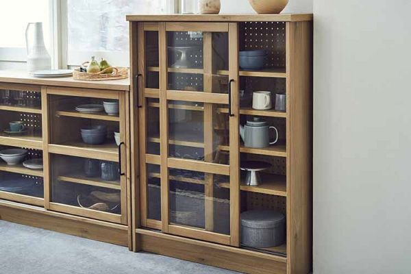 キャビネット食器棚間仕切り収納引き戸ガラス可動棚壁面収納関家具noraノラHermeエルメキャビネット90幅
