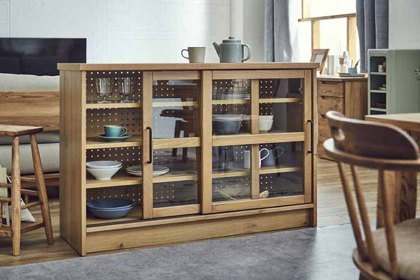 キャビネット食器棚間仕切りキッチン収納カウンター引き戸ガラス関家具noraノラHermeエルメキャビネット120幅