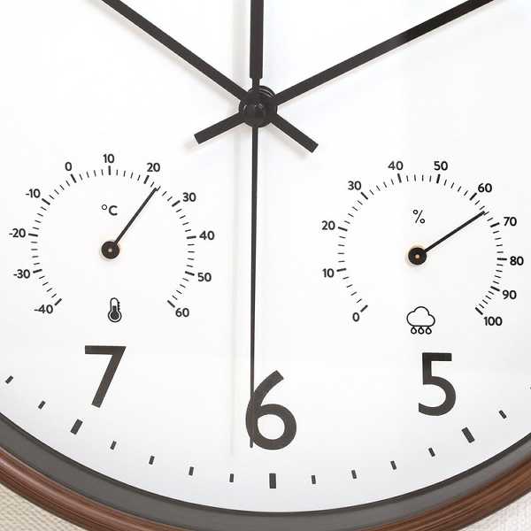 時計掛け時計静音温湿度計付きシンプルインテリア電池式ナチュラルブラウン見やすい掛時計温湿度計付ミエル直径25cm 