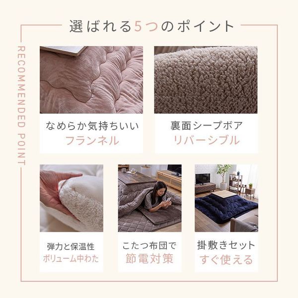 コタツ布団敷き布団正方形長方形リバーシブルあたたかフランネルボア節電エコ低ホルム静電気防止洗えるボリュームこたつ布団ボアセット185×185185×235