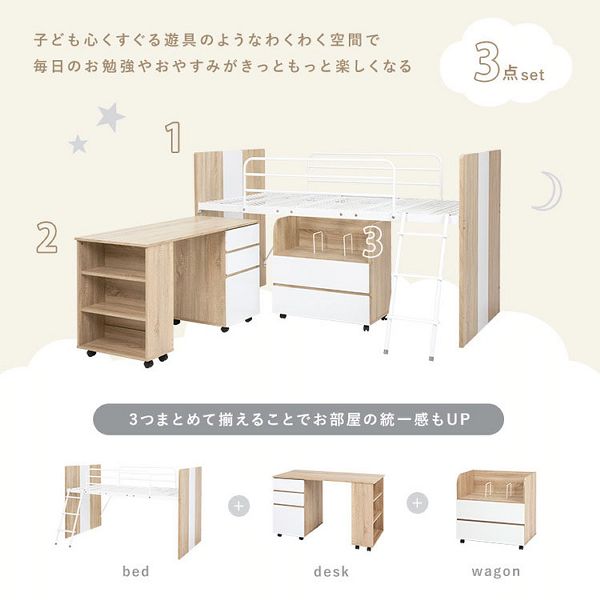 システムベッドロフトベッドベッドデスクワゴンキッズ子供ロフトレイアウトデザイン子供部屋学習机秘密基地収納子供用システムベッド 