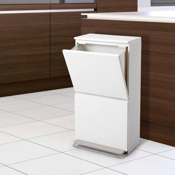 ゴミ箱屋内ペールキッチンダストボックス2段薄型スタイリッシュワイドゴミの分別省スペース分別ペダル2段ワイド40Lホワイト