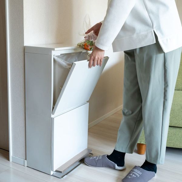ゴミ箱屋内ペールキッチンダストボックス2段薄型スタイリッシュワイドゴミの分別省スペース分別ペダル2段ワイド40Lホワイト