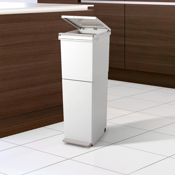 防臭臭い漏れ生ごみプッシュペールゴミ箱パッキン付臭い対策ゴミの臭いおむつペットシーツ分別ペダル2段スリム38Lホワイト