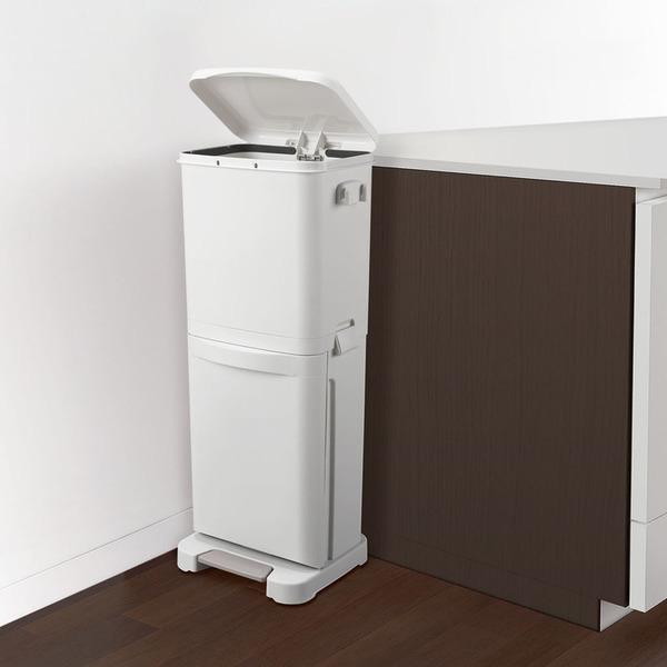 ゴミ箱屋内ペールキッチンダストボックス2段縦型スタイリッシュペダル式ゴミの分別省スペース分別ペダル2段40Lホワイト