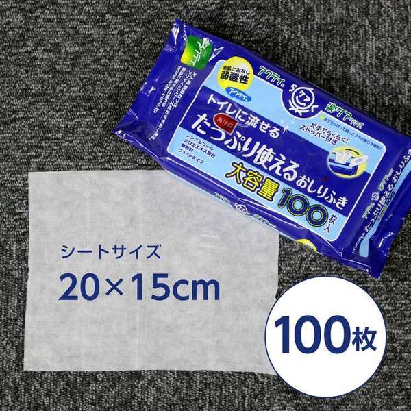 アクティおしりふき濡れタオルぬれタオル介護用トイレに流せる大容量ノンアルコールウェットシート20×15cm【12個セット】アクティトイレに流せるたっぷり使えるおしりふき100枚×2個パック 