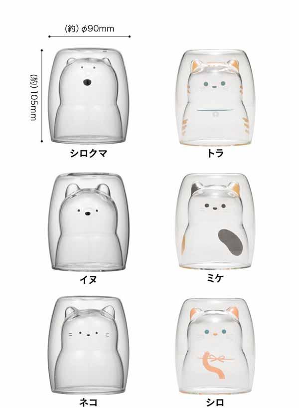 耐熱グラスかわいいネコモチーフ冷温両用プレゼントギフトレンジ・食洗器OKCBJジュース牛乳ゼリーかき氷ガラスコップネコ柄二重構造耐熱ネコグラス