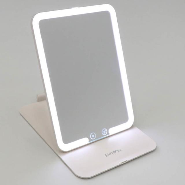 折りたたみLEDミラーミラーLEDフェイス顔ライト照明美容角型折りたたみ【SAFFRON】折りたたみLEDミラー(角型)