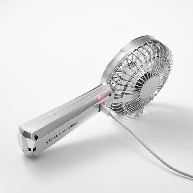 ハンディファンレトロクリスタルハーフミラーライトモード充電式充電長持ち大風量デザイン家電キラキラリュミエールwithToffyLEDハンディファンラドンナ