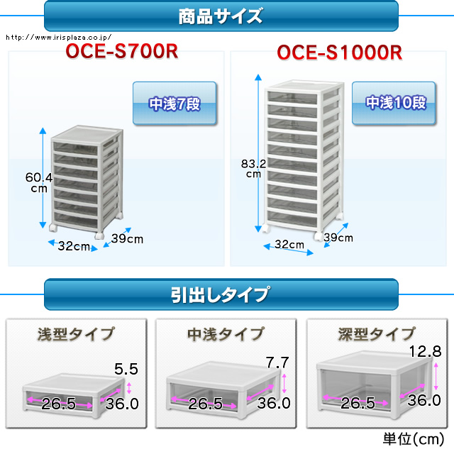 オフィスチェスト　OCE-S700R(超浅型引出し7段)　ライトグレー