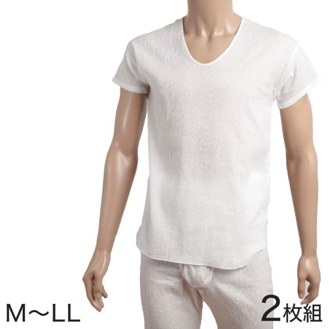 クレープ肌着 メンズ 半袖 tシャツ 綿100% 2枚組 M〜LL (在庫限り)