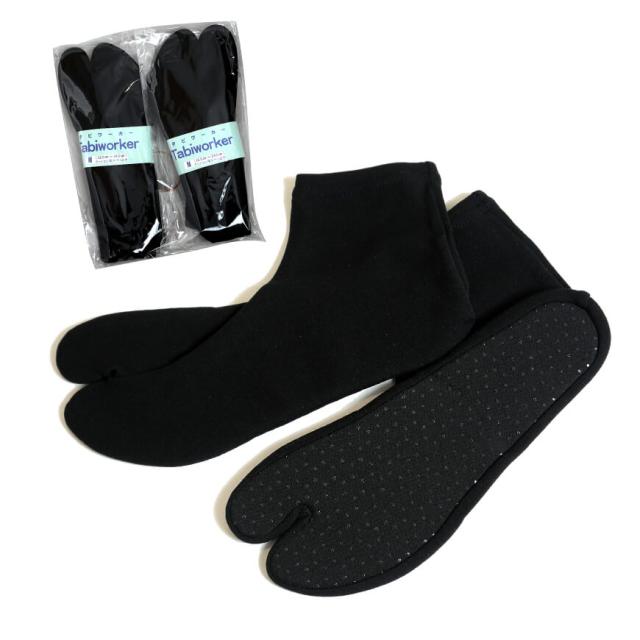 日本製 文楽足袋 くちゴム ナイロン100% クッション底 滑り止め付き 足袋ワーカー 黒2足組（M・L）ON【和装呉服】 (取寄せ)