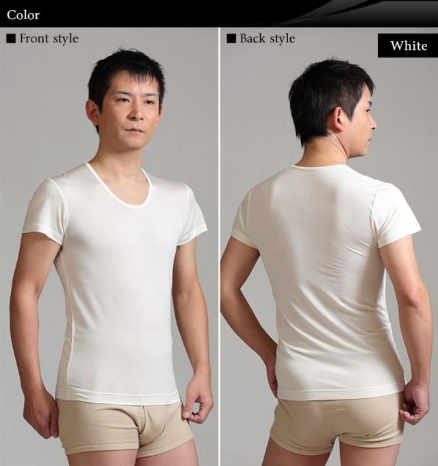 シルク100% メンズ 半袖 U首 下着 肌着 インナー M L LL (送料無料)