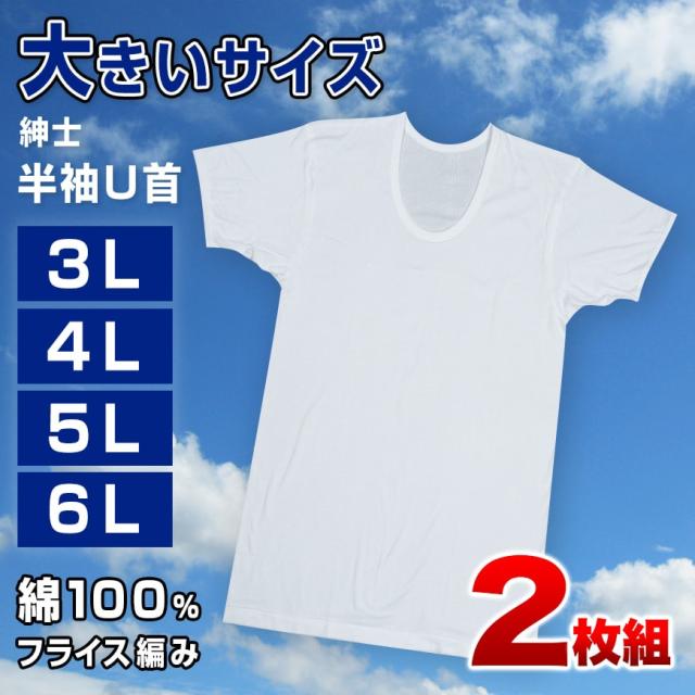 メンズ 半袖 tシャツ 大きいサイズ 綿100% Uネック 2枚組 3L〜6L