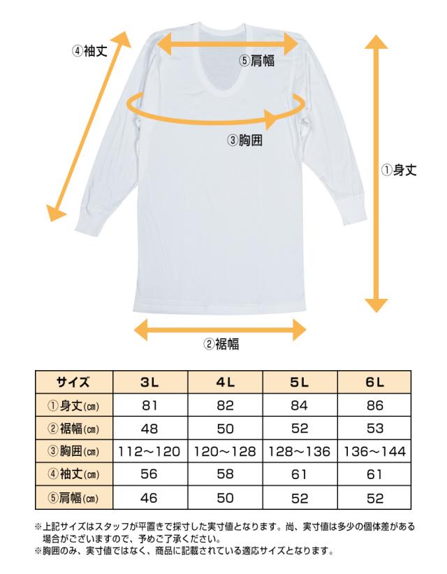 綿100% 長袖 U首 メンズ 2枚組 3L 4L 5L 6L