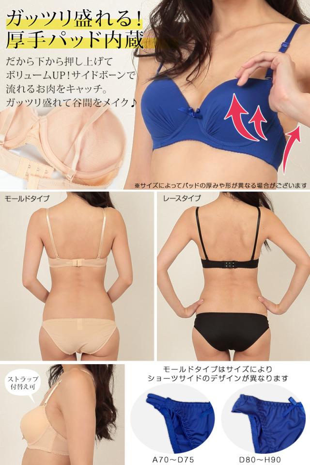 ブラジャー ショーツ セット 大きいサイズ 脇肉 盛りブラ 谷間 モールドカップブラ モールドブラ レース E70〜F85