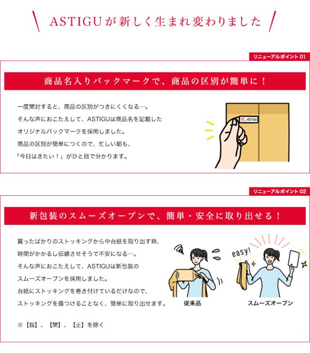 アスティーグ 開 ストッキング オープントウ 足先なし アツギ M-L・L-LL