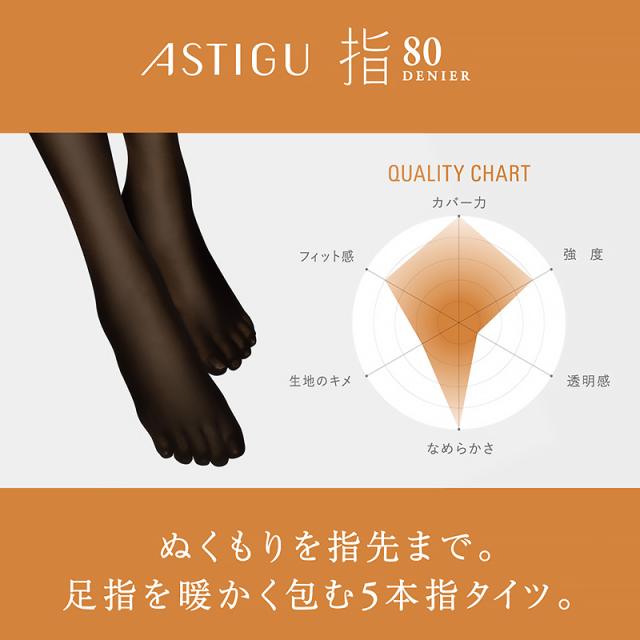 5本指 タイツ レディース アスティーグ アツギ ASTIGU 指 80デニール M-L・L-LL (在庫限り)