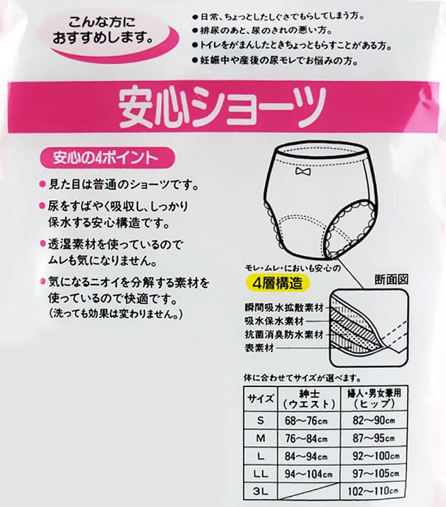 レディース 軽失禁3分丈ショーツ ちょい漏れ用 綿100% M〜LL (取寄せ)
