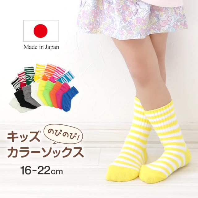 キッズ ソックス 靴下 子供 ロークルー丈 くつ下 カラーソックス 無地 ボーダー 16-22cm
