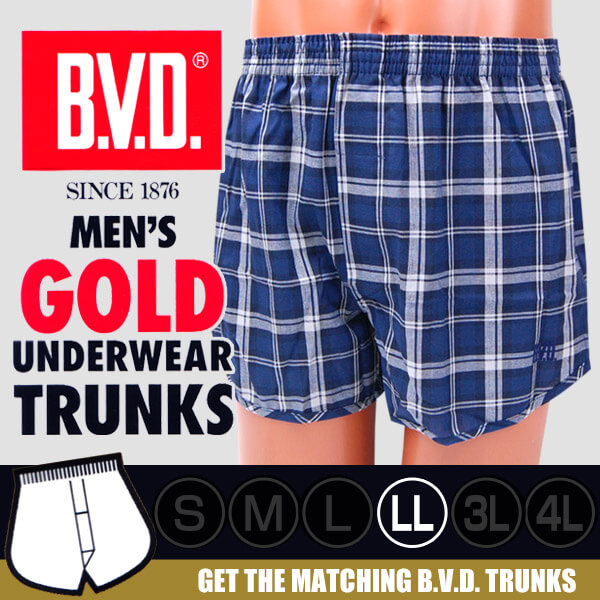 BVD トランクス メンズ 前開き 綿100% 柄おまかせ 先染めトランクス LL