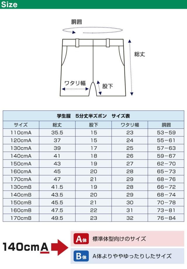 小学校 制服 半ズボン 5分丈 黒 後ろゴム 110cmA〜170cmB (取寄せ)